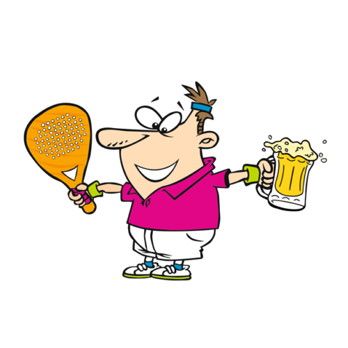Caricatura jugador de padel con raqueta y cerveza